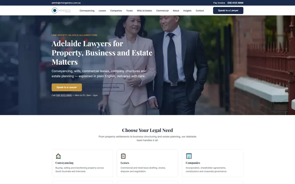 Homepage of the rebuilt Chong & Co Lawyers website