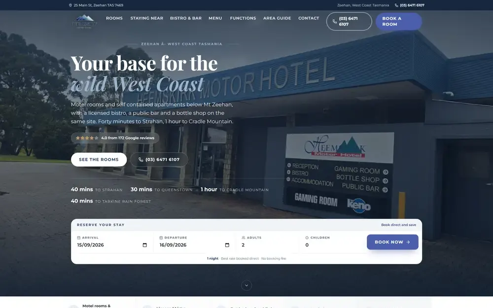 Homepage of the rebuilt Heemskirk Motor Hotel website