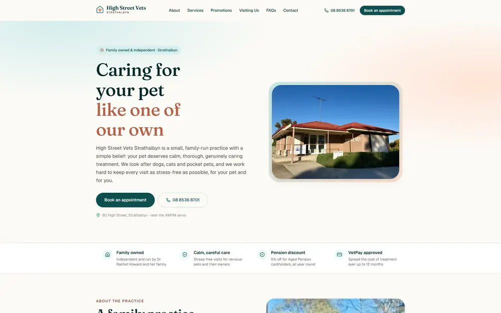 Homepage of the rebuilt High Street Vets website
