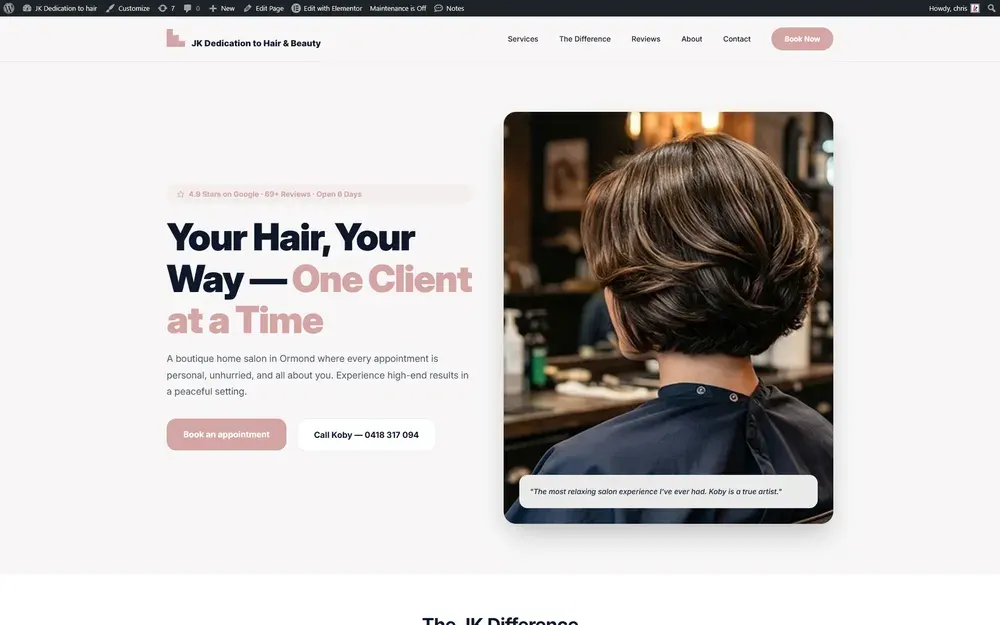 Homepage of the rebuilt JK Dedication to Hair website