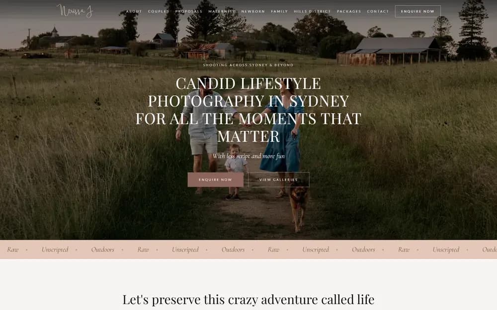 Homepage of the rebuilt Nerissa J Photography website