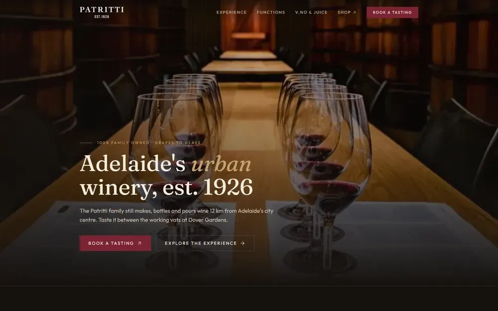 Homepage of the rebuilt Patritti website